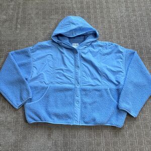 Offline Aerie Fluff Love Sherpa Jacket Women's XXL Sky Blue Hooded Soft Cozy NWT